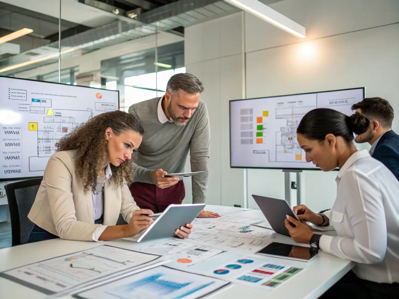 An image of a workflow diagram with optimized processes and team members collaborating, illustrating Operational Efficiency Consulting.