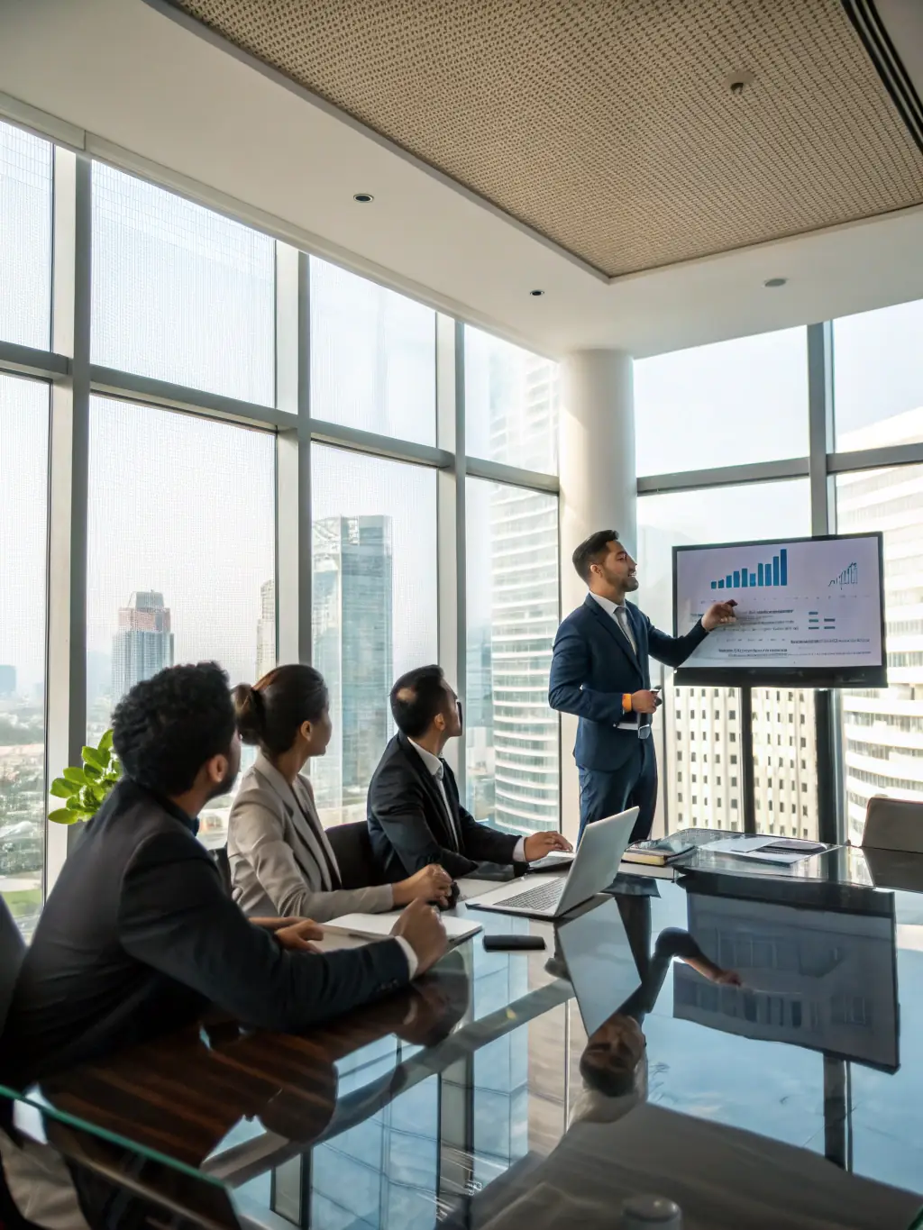 A consultant presenting a clear and concise business plan, emphasizing the simplicity and clarity of the consulting approach.